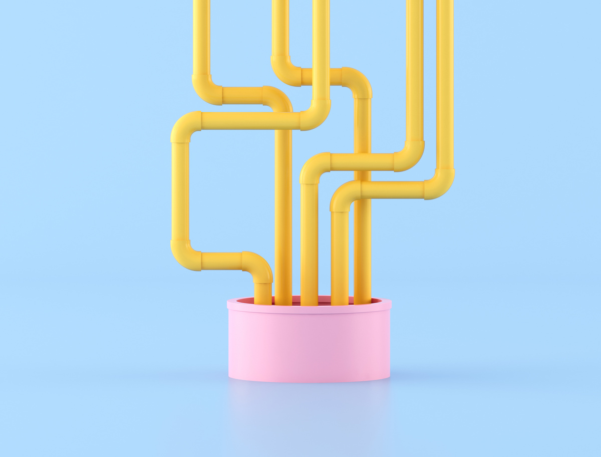 Minimal Style of Messy Yellow Water Pipes from Pink Pipe